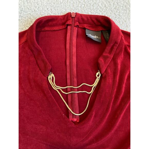 Chicos Travelers Top XL Slinky Stretch Long Sleeve V-Neck Career Gold Chain Red - Picture 2 of 15